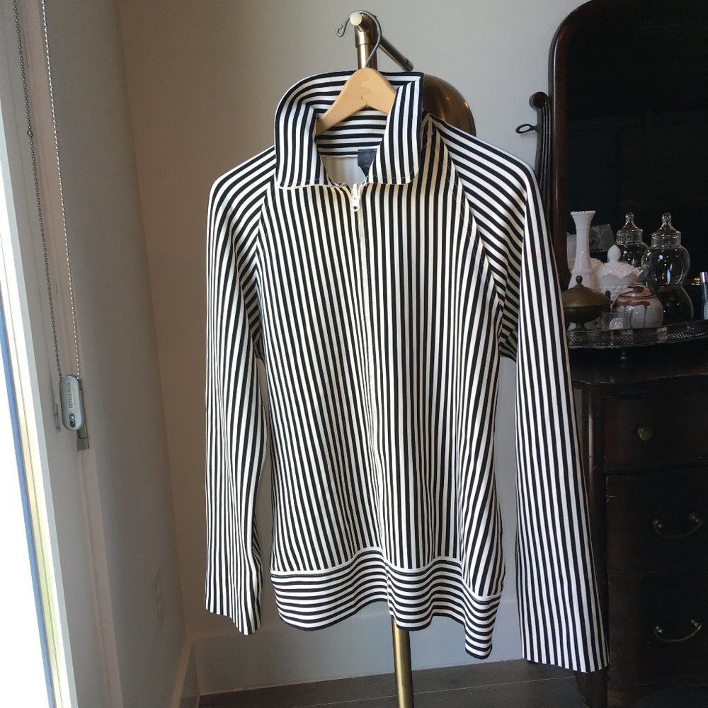 norma kamali black and white striped jacket in neoprene - small